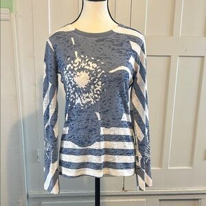 Navy and White Patterned Long Sleeve Top